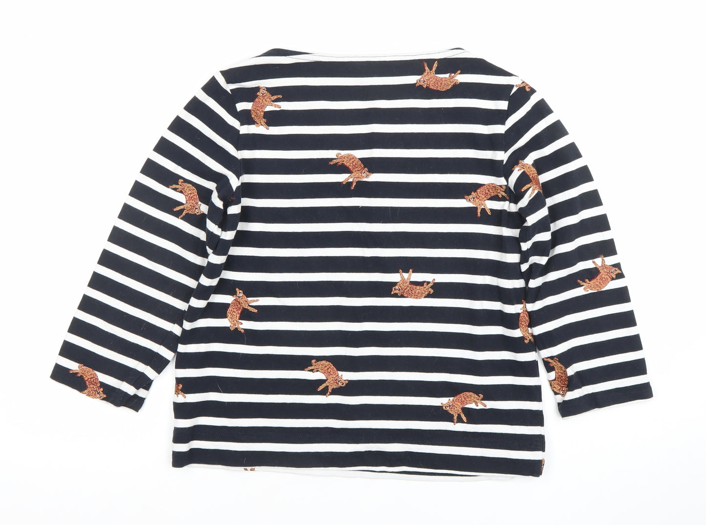 Gorman Women Black White Striped Cat Embroidered Long Sleeve Top Size 6