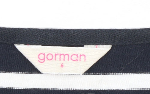 Gorman Women Black White Striped Cat Embroidered Long Sleeve Top Size 6