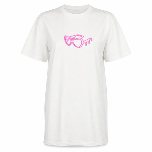 Front view of I Saw It First Women’s White Love Island Small Graphic T-Shirt Dress