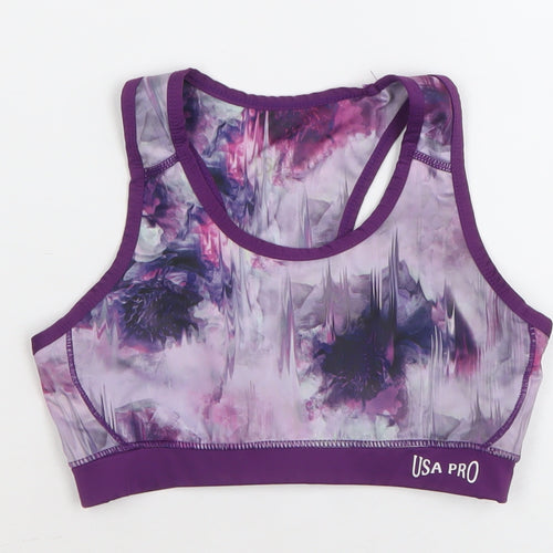 USA Pro Women's Purple Abstract Racerback Sports Bra Size 13-14 Medium Support