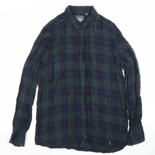 Superdry Men Green Blue Plaid Button-Up Shirt Size S Viscose