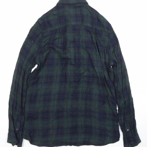 Superdry Men Green Blue Plaid Button-Up Shirt Size S Viscose