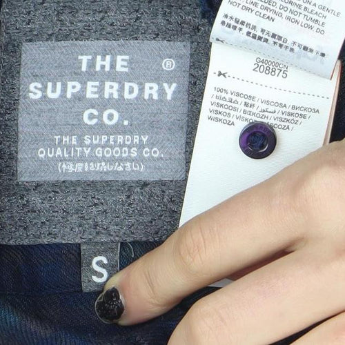 Superdry Men Green Blue Plaid Button-Up Shirt Size S Viscose