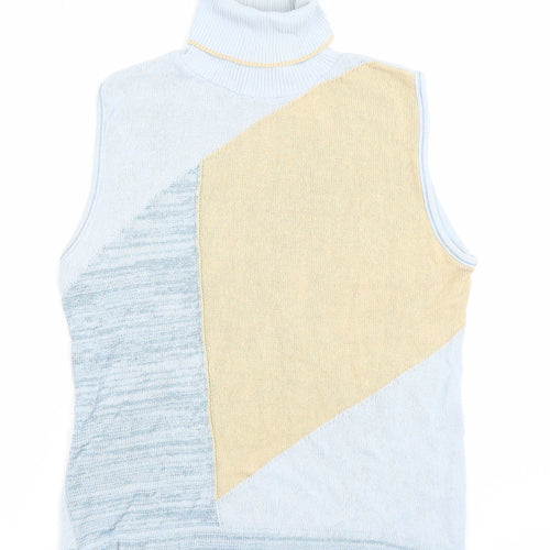 Carrig Donn Women's Blue Beige Knit Sleeveless Roll Neck Tank Top M