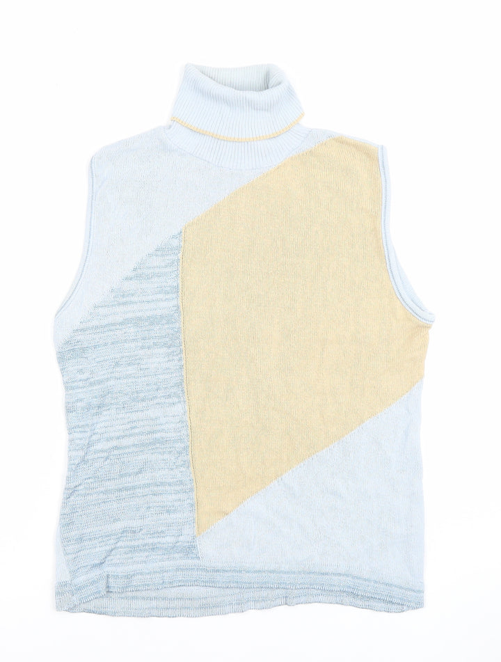 Carrig Donn Women's Blue Beige Knit Sleeveless Roll Neck Tank Top M