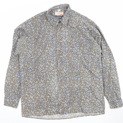 Legendaire Men's Brown Paisley Cotton Long Sleeve Button-Up Shirt L