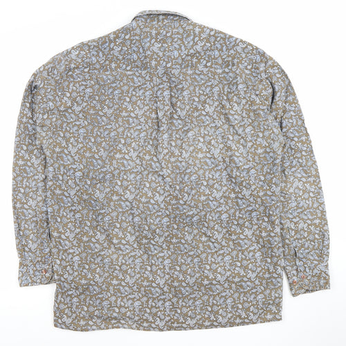 Legendaire Men's Brown Paisley Cotton Long Sleeve Button-Up Shirt L