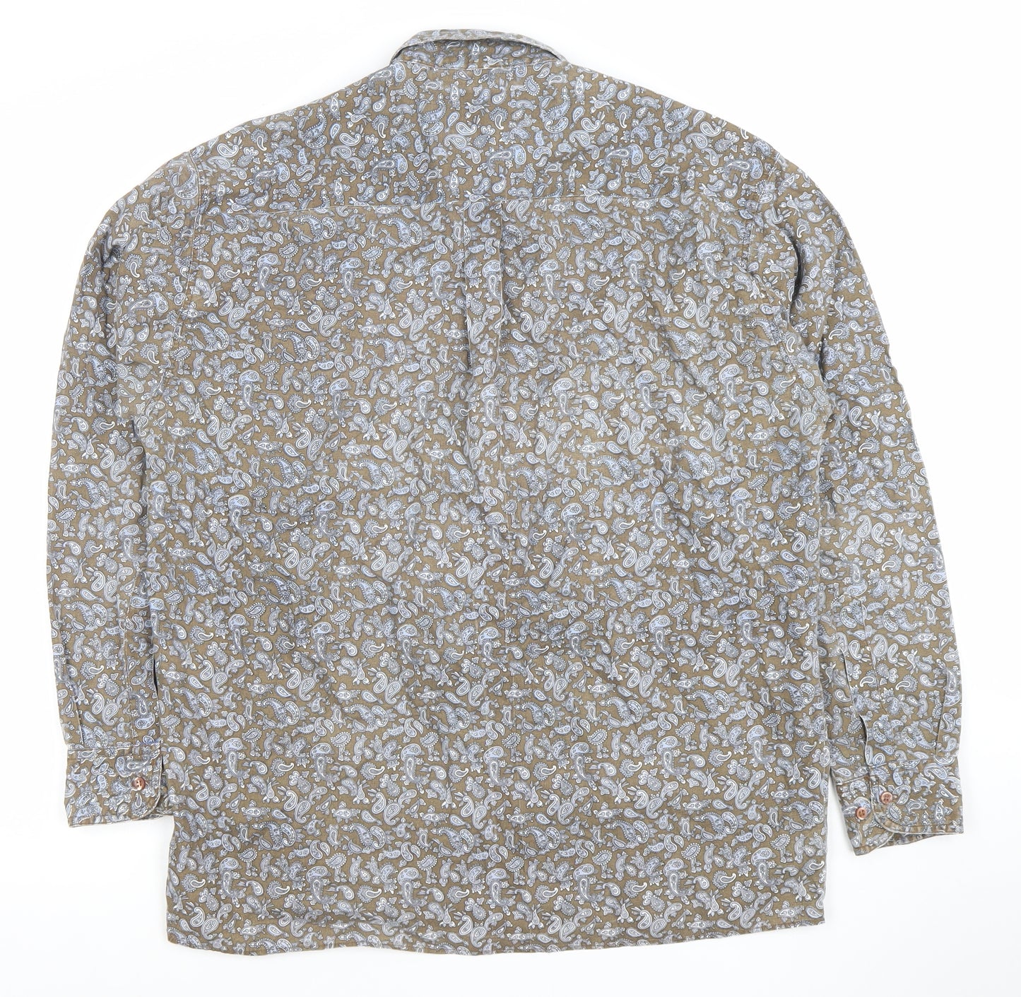 Legendaire Men's Brown Paisley Cotton Long Sleeve Button-Up Shirt L