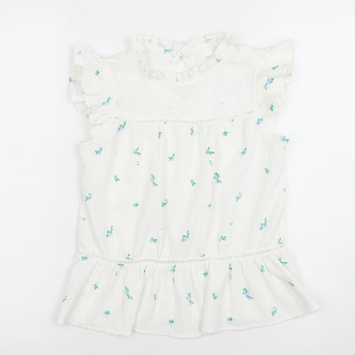 Leigh Tucker Willow Girls White Floral Ruffle Blouse 9-10 Years