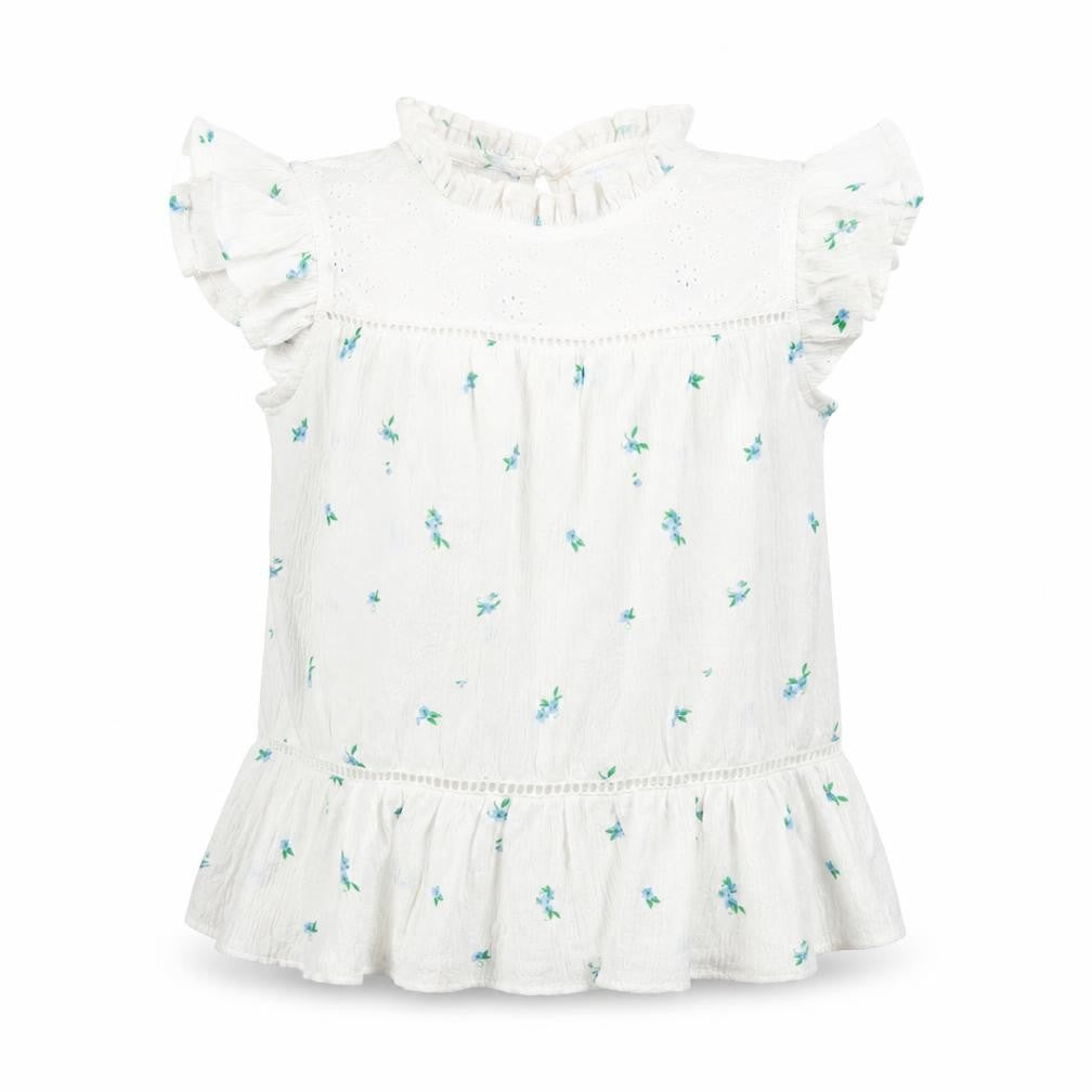 Leigh Tucker Willow Girls White Floral Ruffle Blouse 9-10 Years