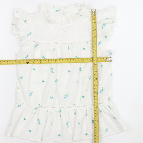 Leigh Tucker Willow Girls White Floral Ruffle Blouse 9-10 Years