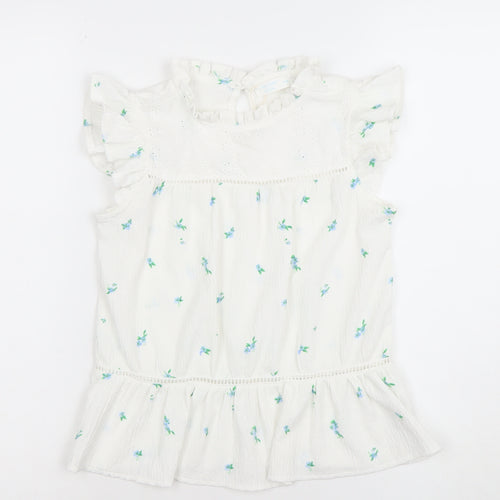 Leigh Tucker Willow Girls White Floral Ruffle Blouse 9-10 Years