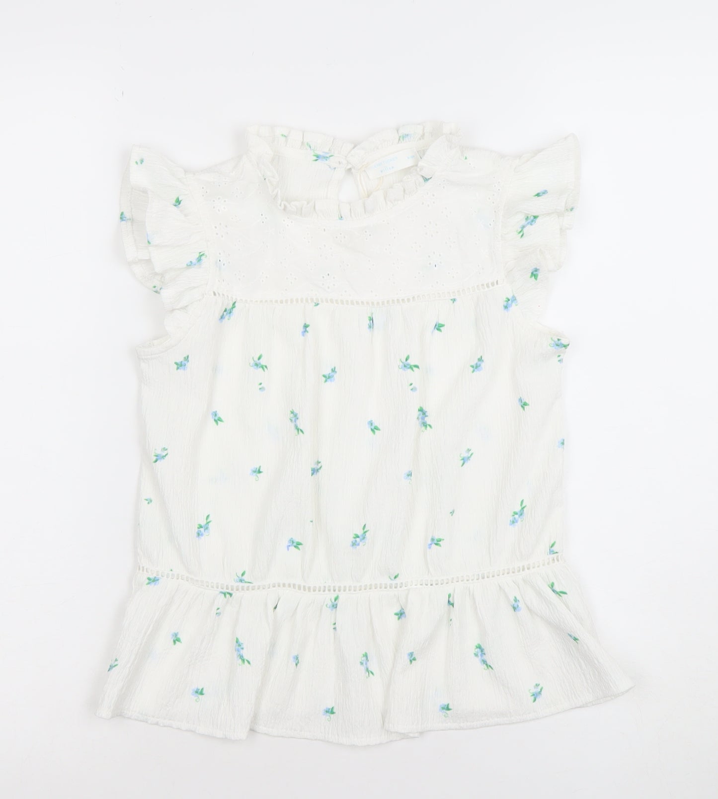 Leigh Tucker Willow Girls White Floral Ruffle Blouse 9-10 Years