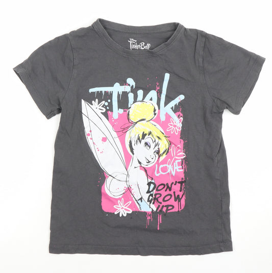 Disney Tinker Bell Girls Black Graphic T-Shirt 10-11 Years Cotton