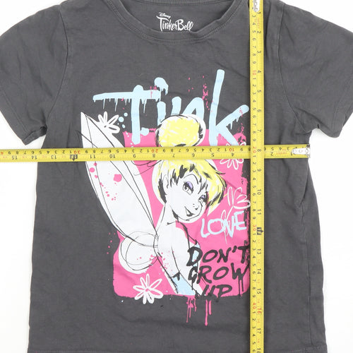 Disney Tinker Bell Girls Black Graphic T-Shirt 10-11 Years Cotton