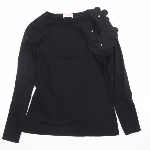 Savida Women’s Black Floral Shoulder Long Sleeve Blouse Size 10