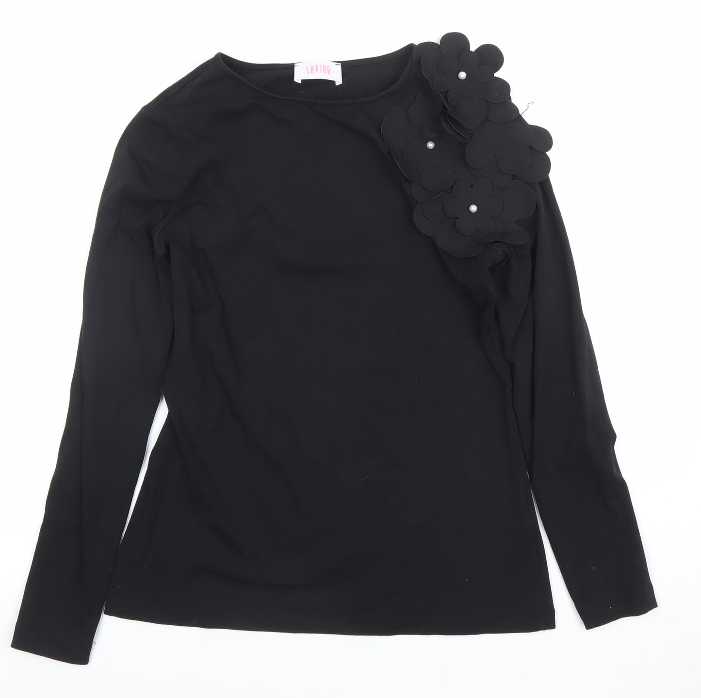 Savida Women’s Black Floral Shoulder Long Sleeve Blouse Size 10