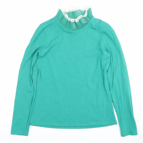 SAVIOM Women's Green High Neck Long Sleeve Cotton Jersey Blouse Size 10