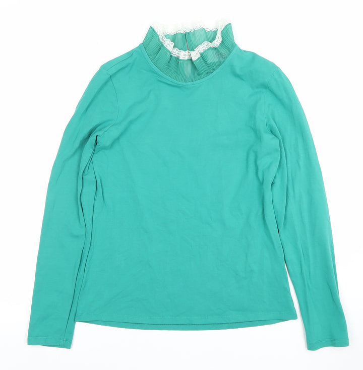 SAVIOM Women's Green High Neck Long Sleeve Cotton Jersey Blouse Size 10