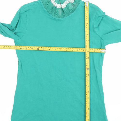 SAVIOM Women's Green High Neck Long Sleeve Cotton Jersey Blouse Size 10