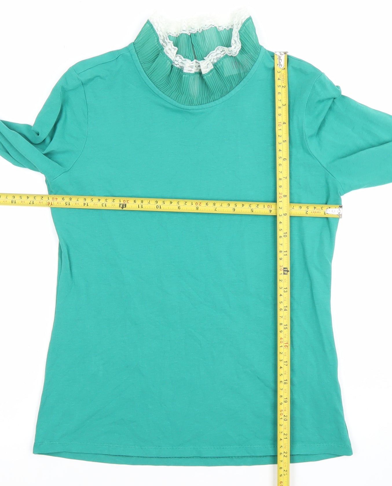 SAVIOM Women's Green High Neck Long Sleeve Cotton Jersey Blouse Size 10