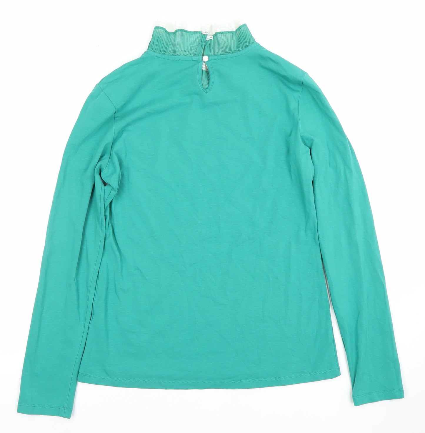 SAVIOM Women's Green High Neck Long Sleeve Cotton Jersey Blouse Size 10