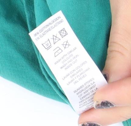 SAVIOM Women's Green High Neck Long Sleeve Cotton Jersey Blouse Size 10