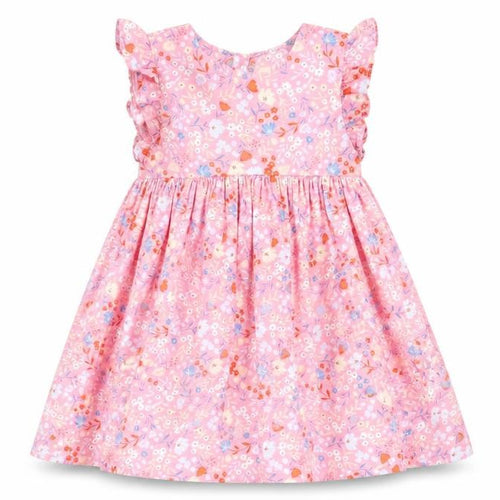 Tu Girls Pink Floral Cotton A-Line Dress 3-4 Years Ruffle Sleeve