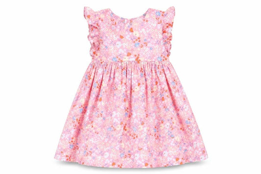 Tu Girls Pink Floral Cotton A-Line Dress 3-4 Years Ruffle Sleeve