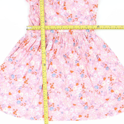 Tu Girls Pink Floral Cotton A-Line Dress 3-4 Years Ruffle Sleeve