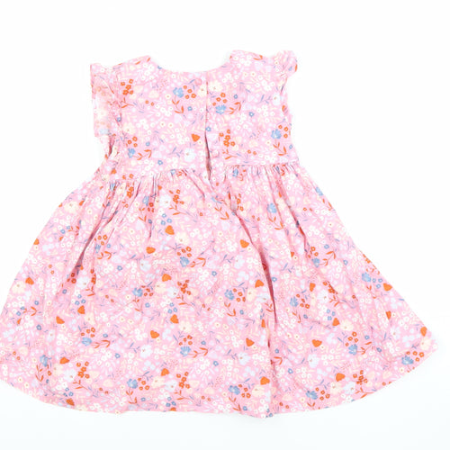 Tu Girls Pink Floral Cotton A-Line Dress 3-4 Years Ruffle Sleeve