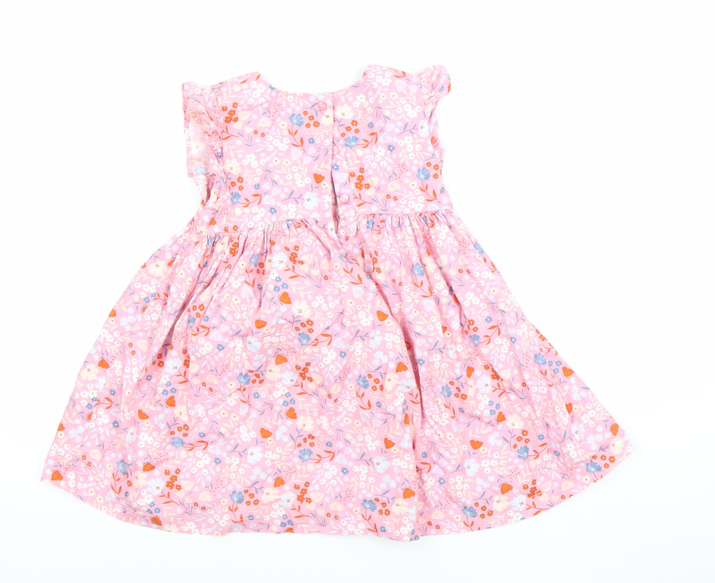 Tu Girls Pink Floral Cotton A-Line Dress 3-4 Years Ruffle Sleeve