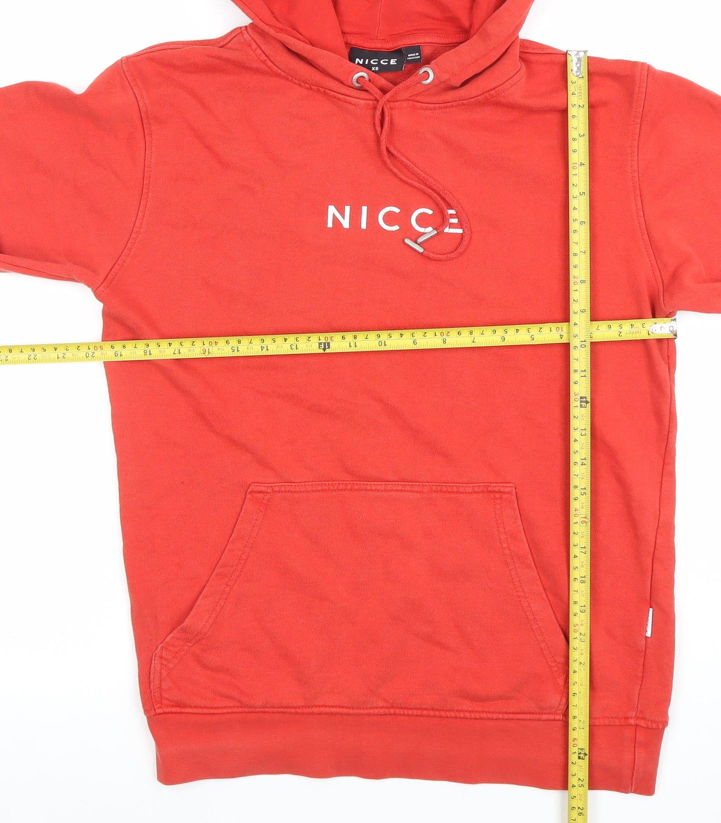 NICCE Men's Red Pullover Hoodie XS Cotton Logo Sweatshirt