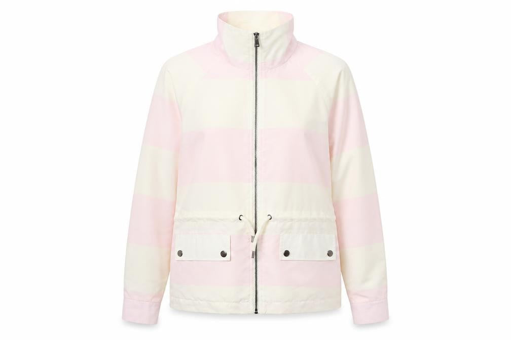 Front view of Noisy May Women’s Pink Striped Windbreaker Jacket, size M