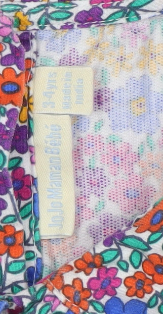 JoJo Maman Bébé Girls Multicoloured Floral Cotton A-Line Dress 3 Years