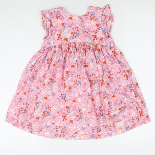 M&J Girls Pink Floral A-Line Cotton Knee Length Dress 3-4 Years