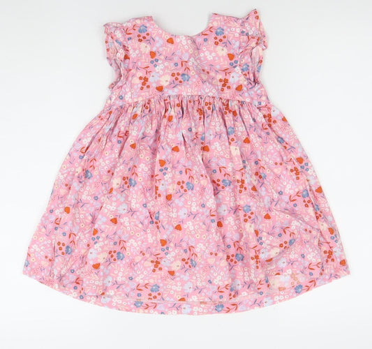M&J Girls Pink Floral A-Line Cotton Knee Length Dress 3-4 Years
