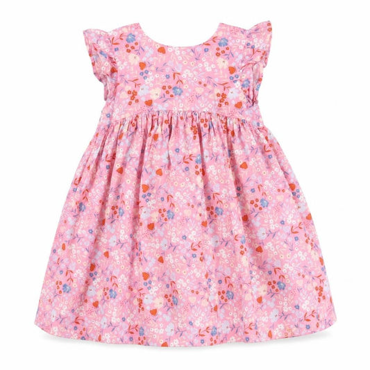 M&J Girls Pink Floral A-Line Cotton Knee Length Dress 3-4 Years
