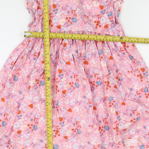 M&J Girls Pink Floral A-Line Cotton Knee Length Dress 3-4 Years
