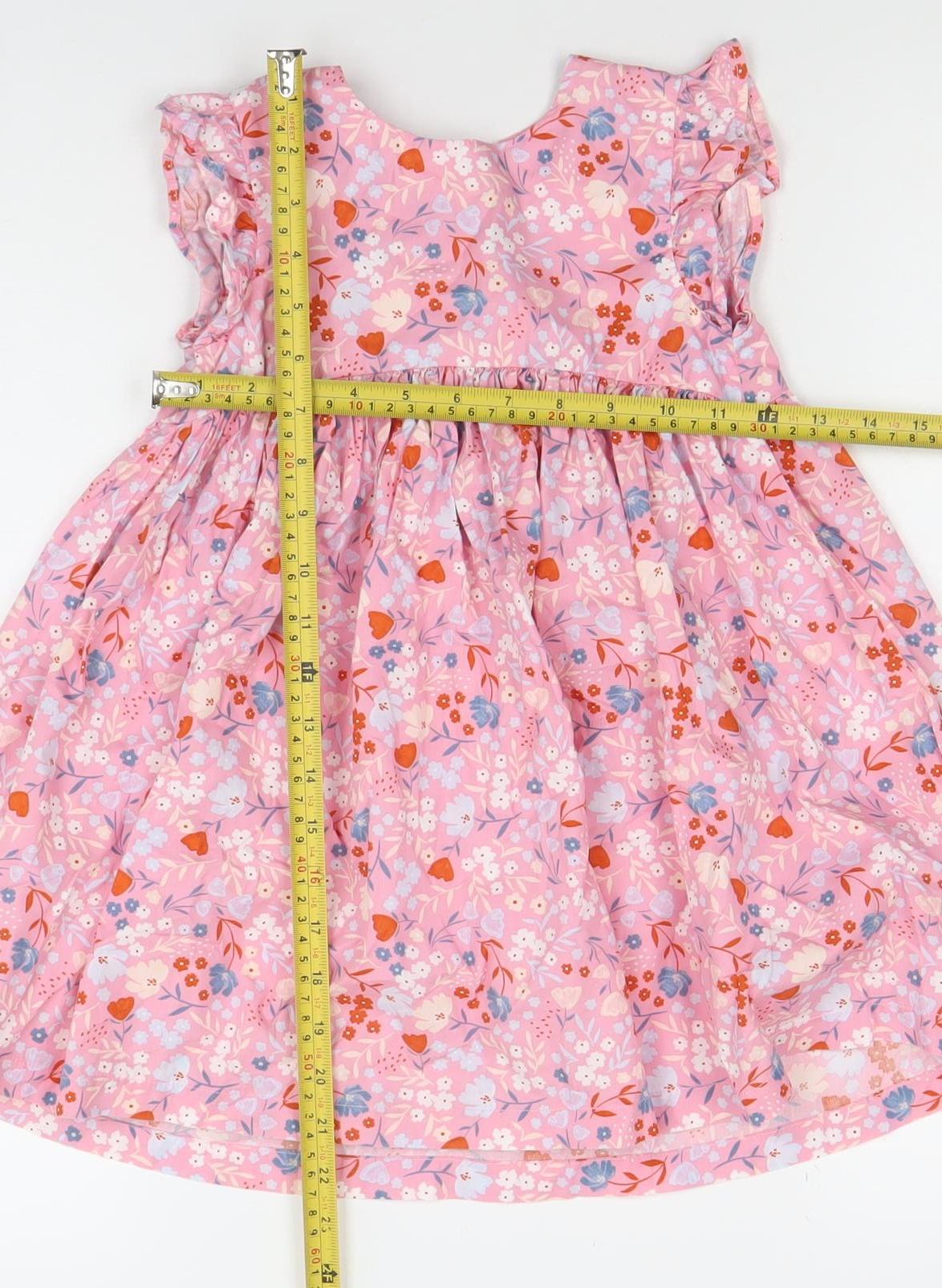 M&J Girls Pink Floral A-Line Cotton Knee Length Dress 3-4 Years