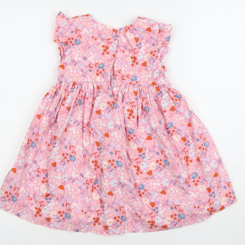 M&J Girls Pink Floral A-Line Cotton Knee Length Dress 3-4 Years