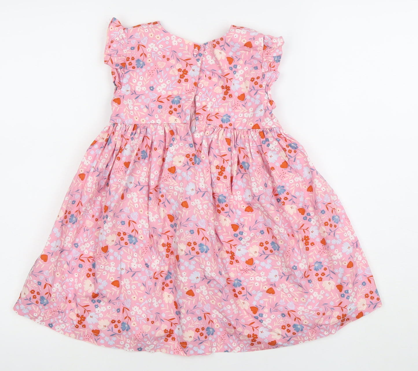 M&J Girls Pink Floral A-Line Cotton Knee Length Dress 3-4 Years