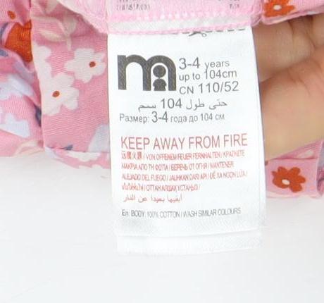 M&J Girls Pink Floral A-Line Cotton Knee Length Dress 3-4 Years