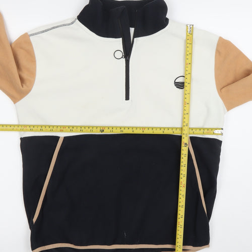 West Quay Women's Beige Black Colourblock 1/4 Zip Fleece Sweatshirt Size 8