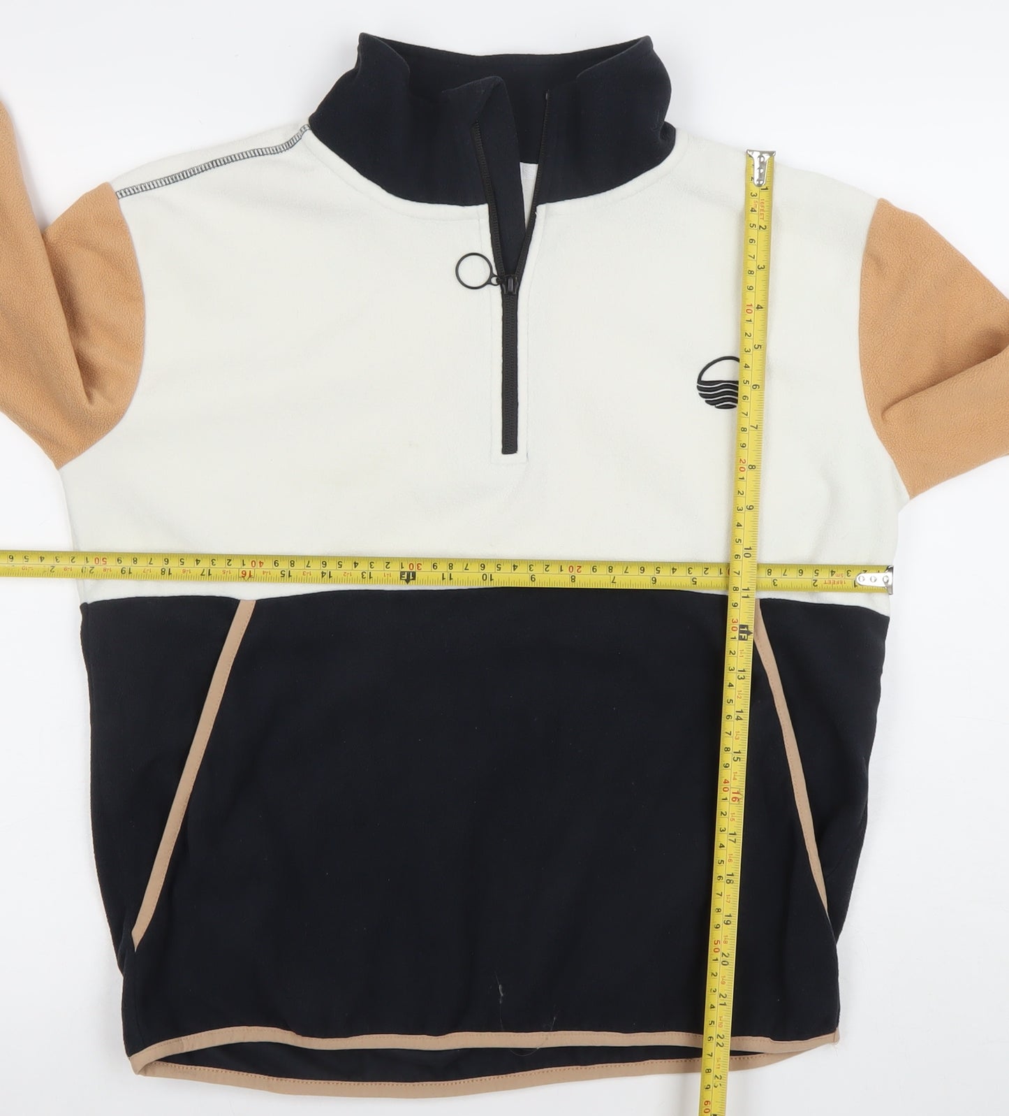West Quay Women's Beige Black Colourblock 1/4 Zip Fleece Sweatshirt Size 8