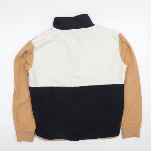 West Quay Women's Beige Black Colourblock 1/4 Zip Fleece Sweatshirt Size 8