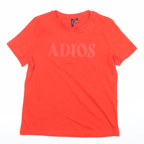 Vero Moda Women's Red 'Adios' Cotton Crew Neck T-Shirt Size S