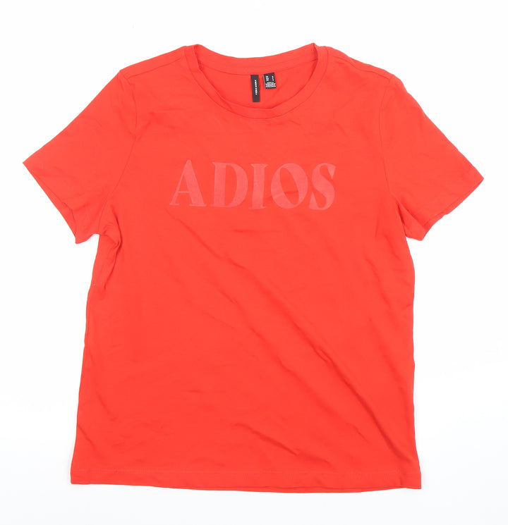Vero Moda Women's Red 'Adios' Cotton Crew Neck T-Shirt Size S