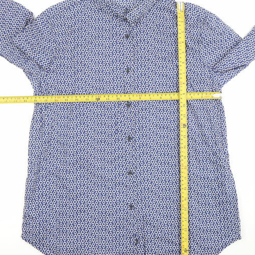 United Colors of Benetton Women's Blue Geometric Cotton Button-Up Shirt Size S
