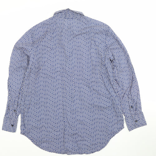 United Colors of Benetton Women's Blue Geometric Cotton Button-Up Shirt Size S